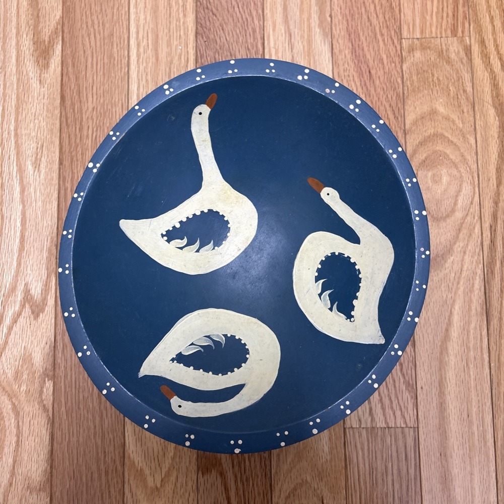 Weston Bowl Milk Vermont Folk Art Blue‎ And White Geese Bowl